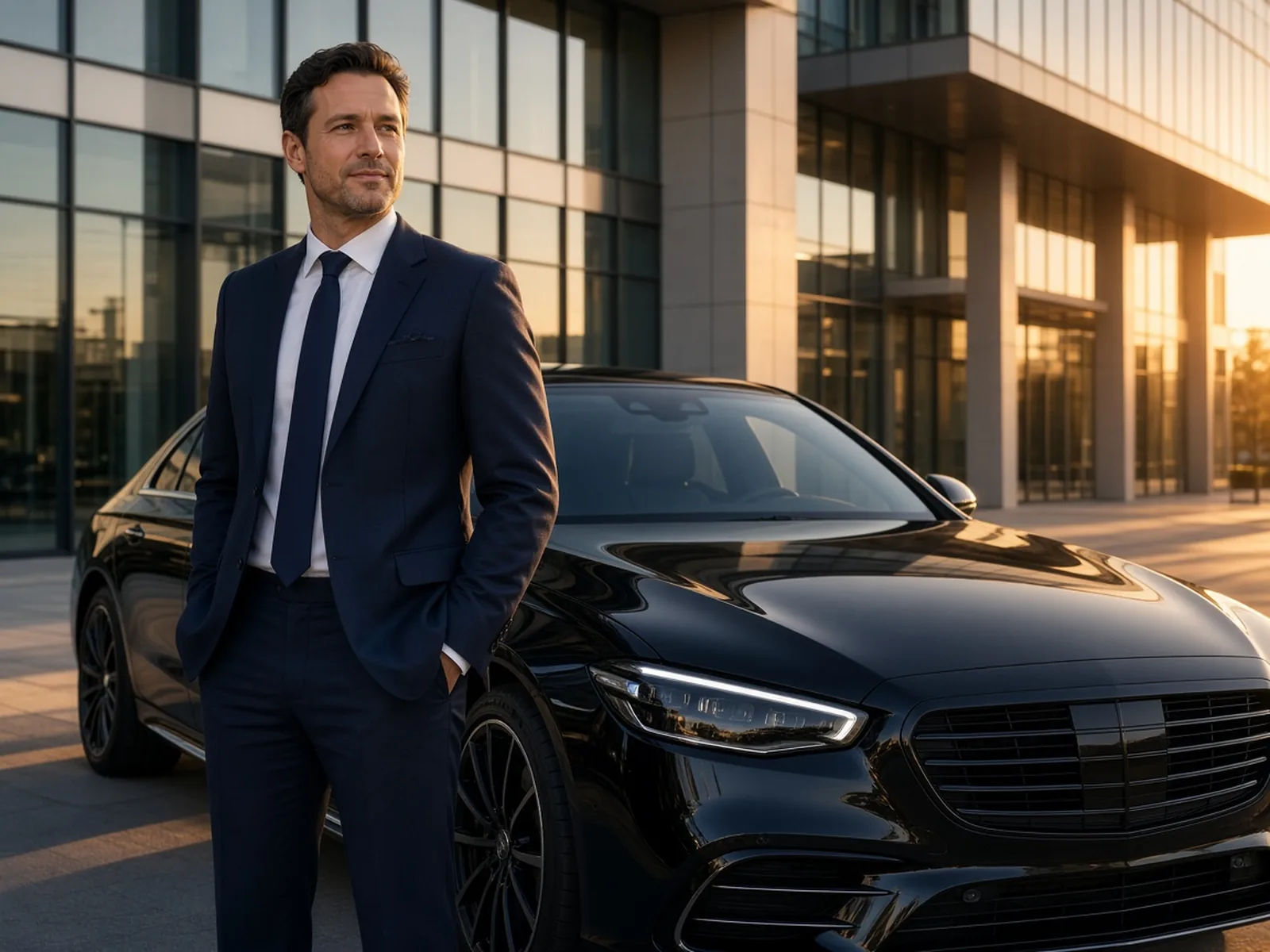 Leasing samochodu dla firmy Konin – przedsiębiorca przy samochodzie klasy premium